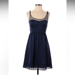 American Eagle Outfitters Navy Blue Satin Mesh Illusion Party Dress Size 4
